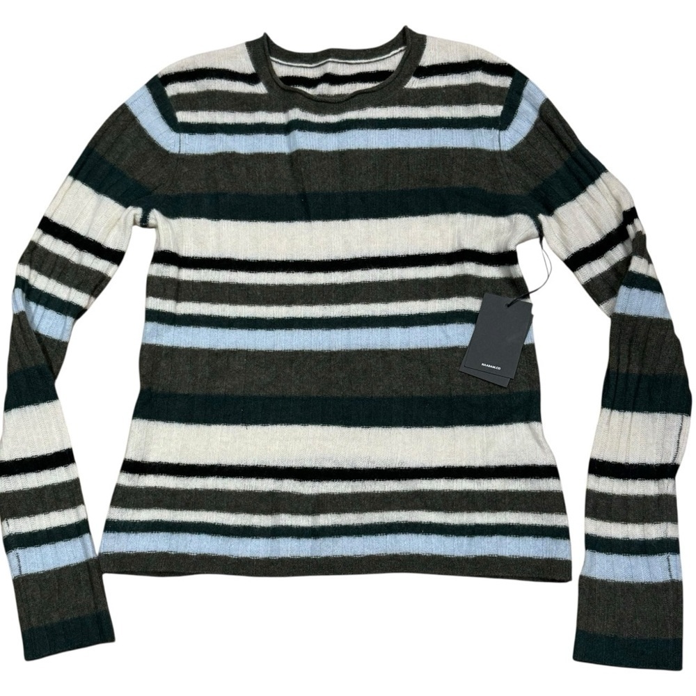 Naadam Sz S Sweater Striped Cashmere Ribbed Pullover Classic Minimalist Preppy